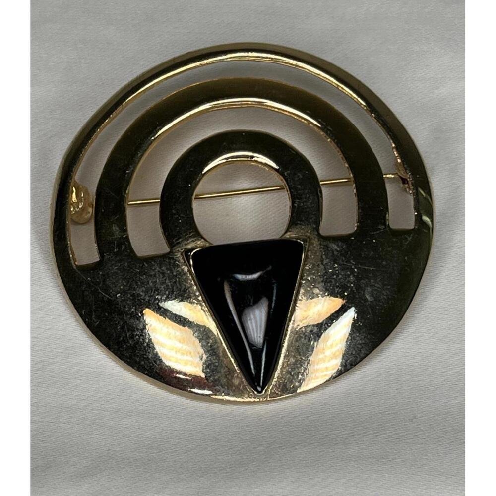 Gold-Tone Swirl Brooch Vintage Abstract Statement Piece Costume 2” Round